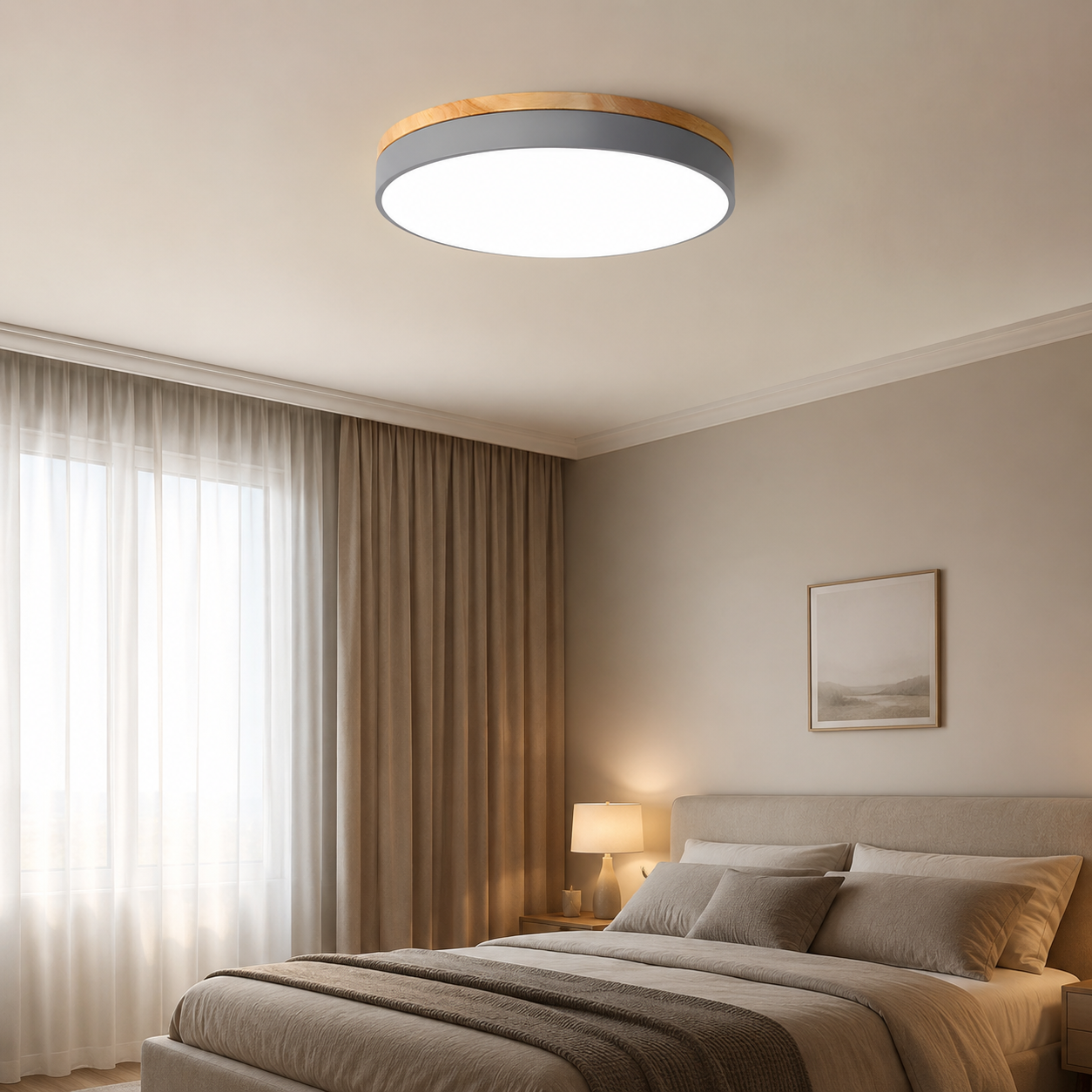 Plafonnier bois rond gris