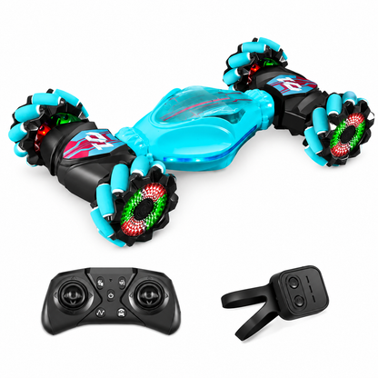 Voiture cascadeuse RC avec montre gestuelle, coloris bleu ciel