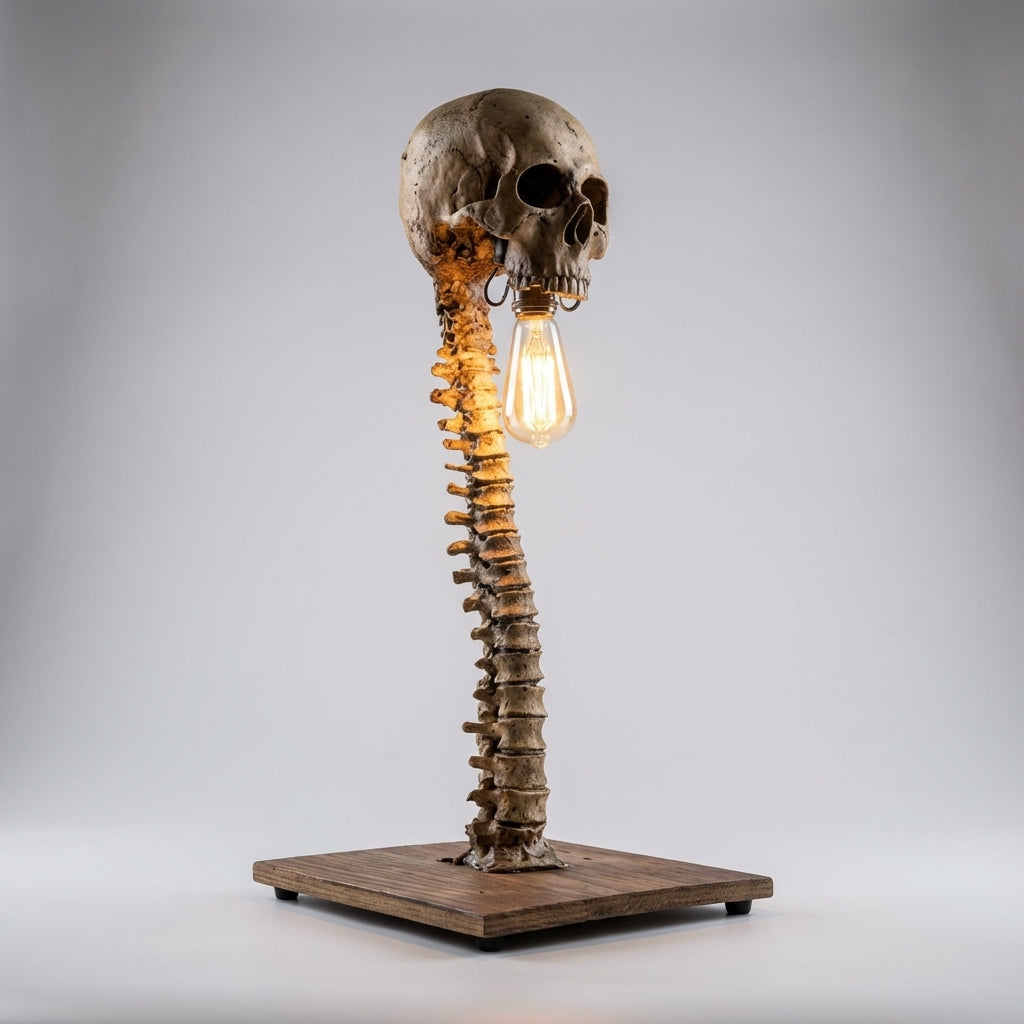 Lampe tête de mort avec yeux LED lumineux allumée