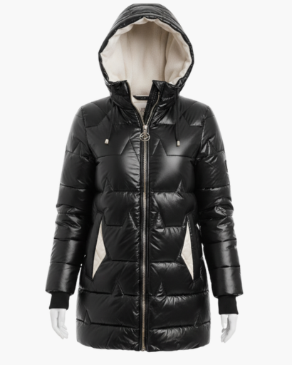 Doudoune longue femme brillante portée en hiver