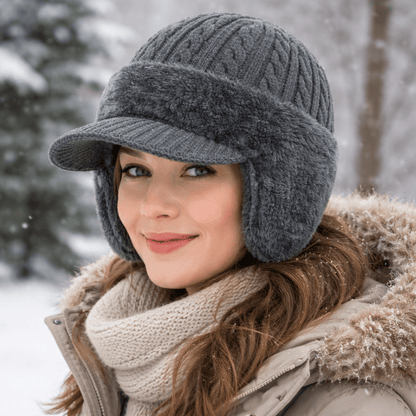 Bonnet chapka gris avec protection oreilles