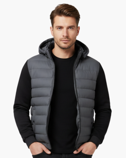 Veste matelassée homme à capuche portée en ville