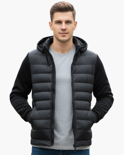 Veste matelassée homme à capuche portée en ville