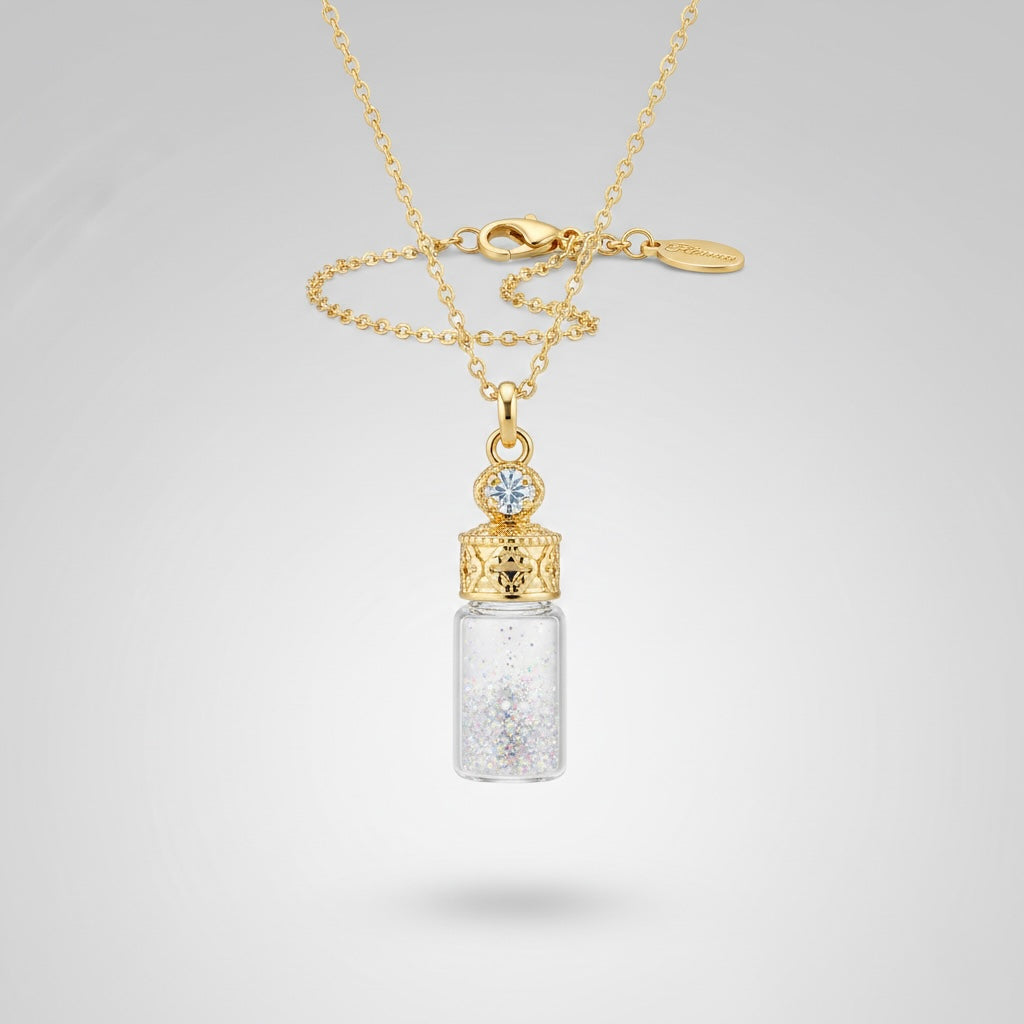 Collier femme fiole scintillante, vue de face