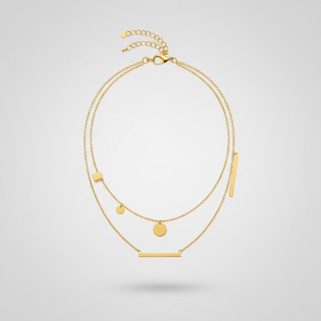 Collier chaînes superposées doré, vue de face