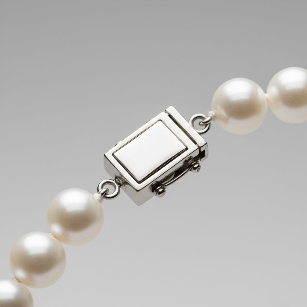 Collier femme effet perlé nacré, détail du pendentif