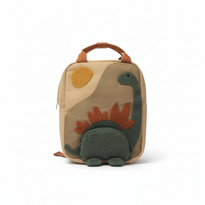 Sac à dos enfant dinosaure 3D en bouclette douce, vue de face, coloris beige