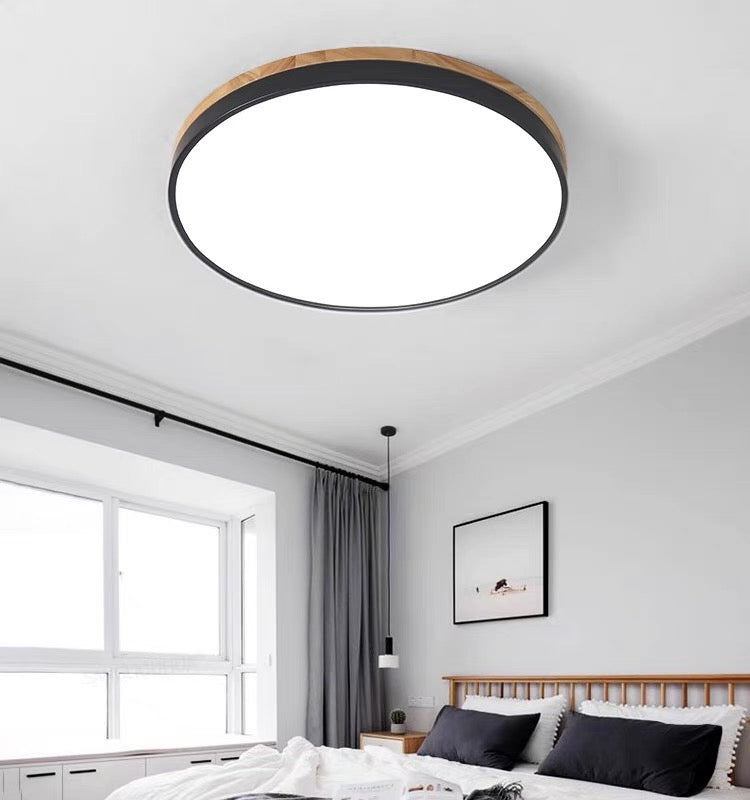 Plafonnier bois rond noir