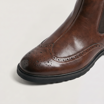 Bottines Chelsea brogue marron, détail semelle