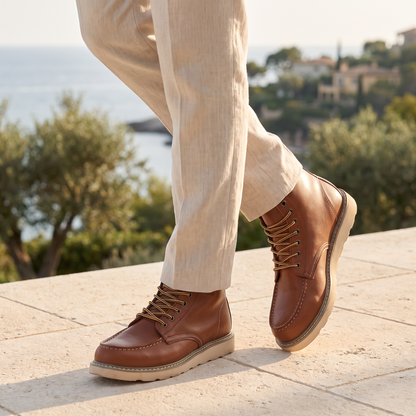 Bottines moc toe kaki, vue de profil