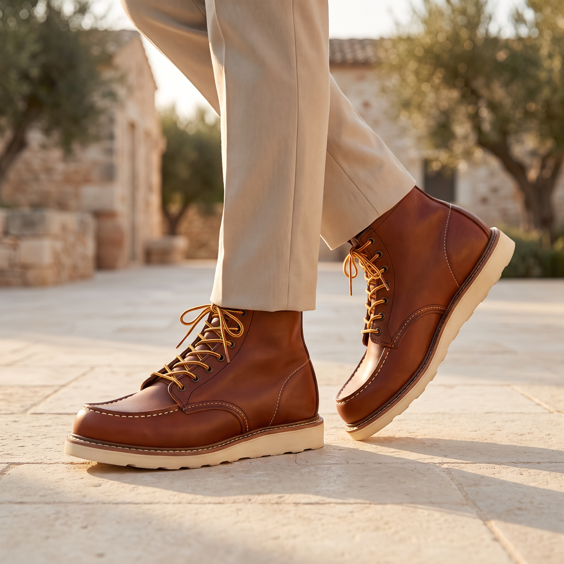 Bottines moc toe kaki, détail lacets