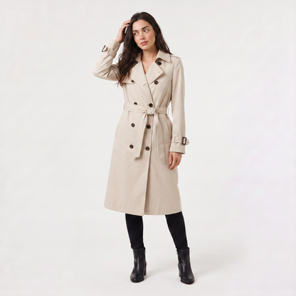Trench ceinturé mi-long beige, vue de face