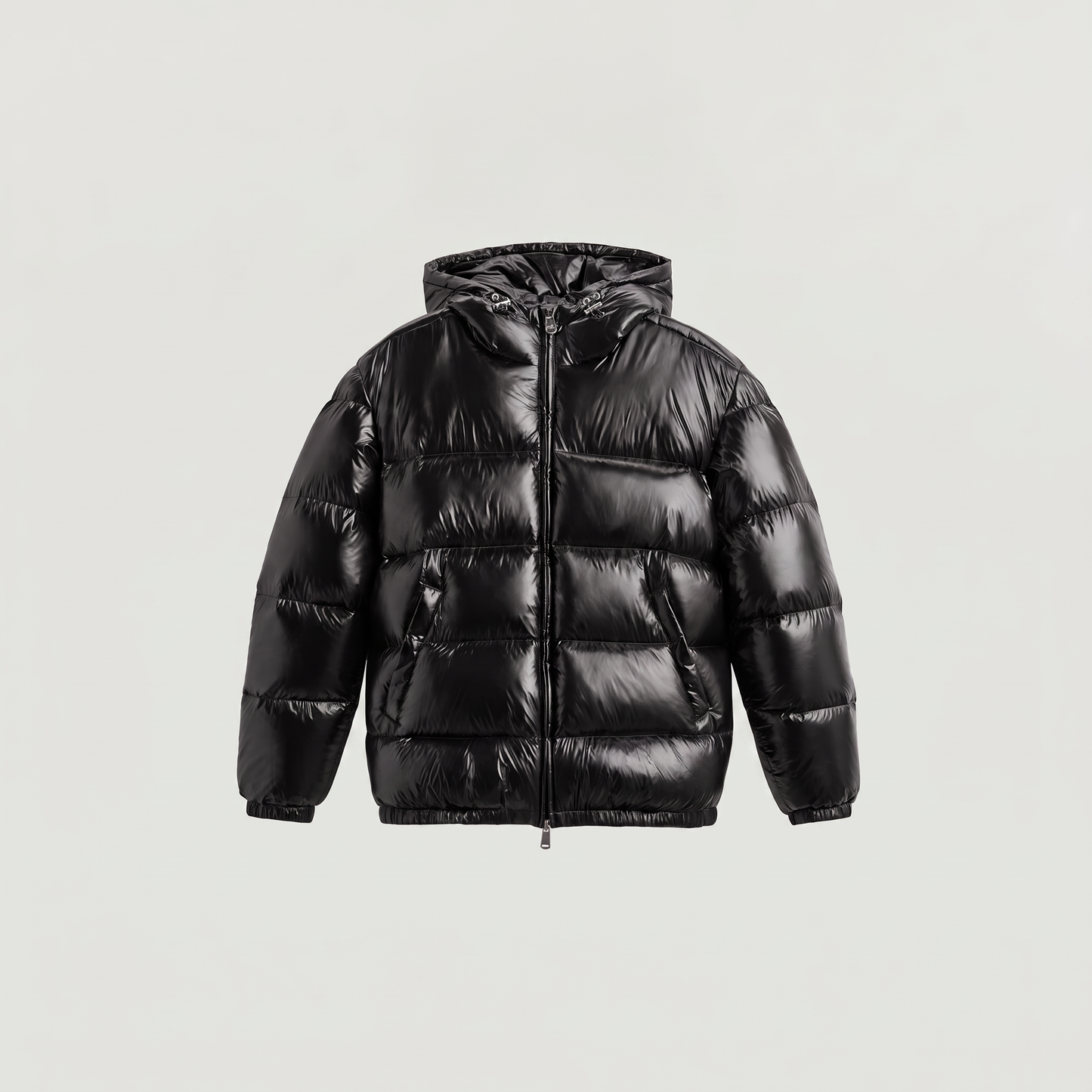Doudoune brillante à capuche noire, porté