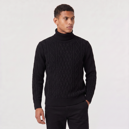 Pull torsadé en laine col roulé noir, vue de face