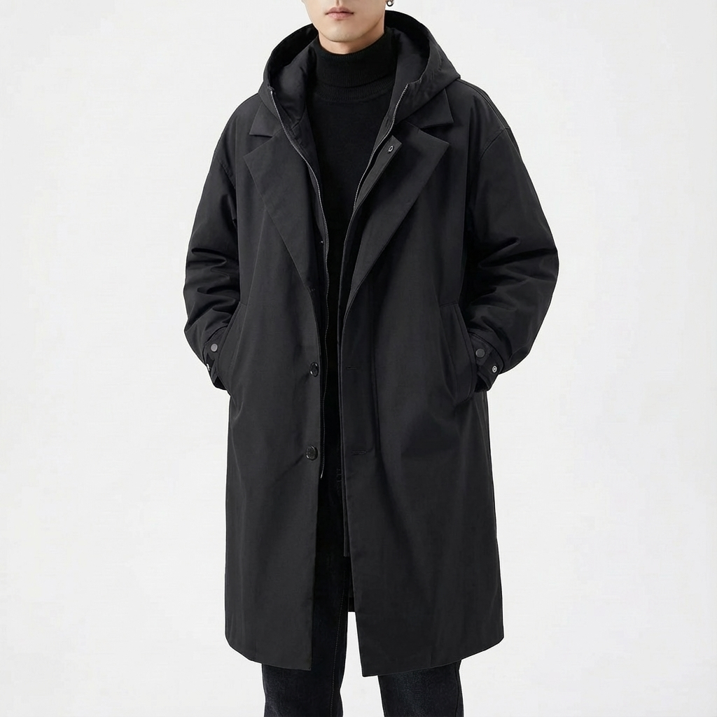 Manteau long homme à capuche Noir