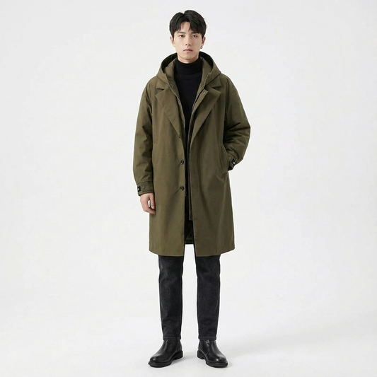 Manteau long homme à capuche Vert armée