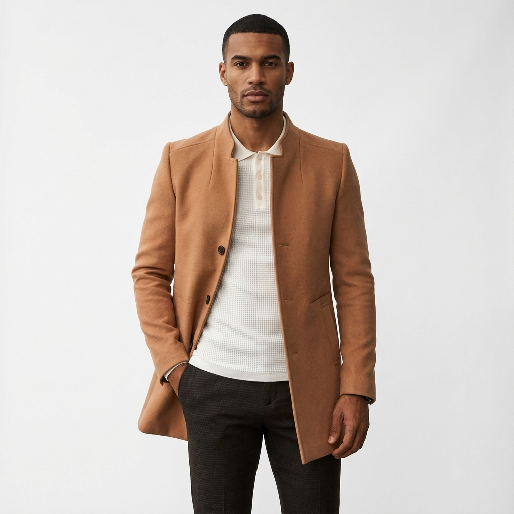 Manteau homme col montant Marron clair