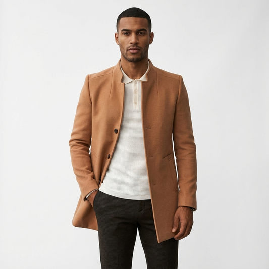 Manteau homme col montant Marron clair