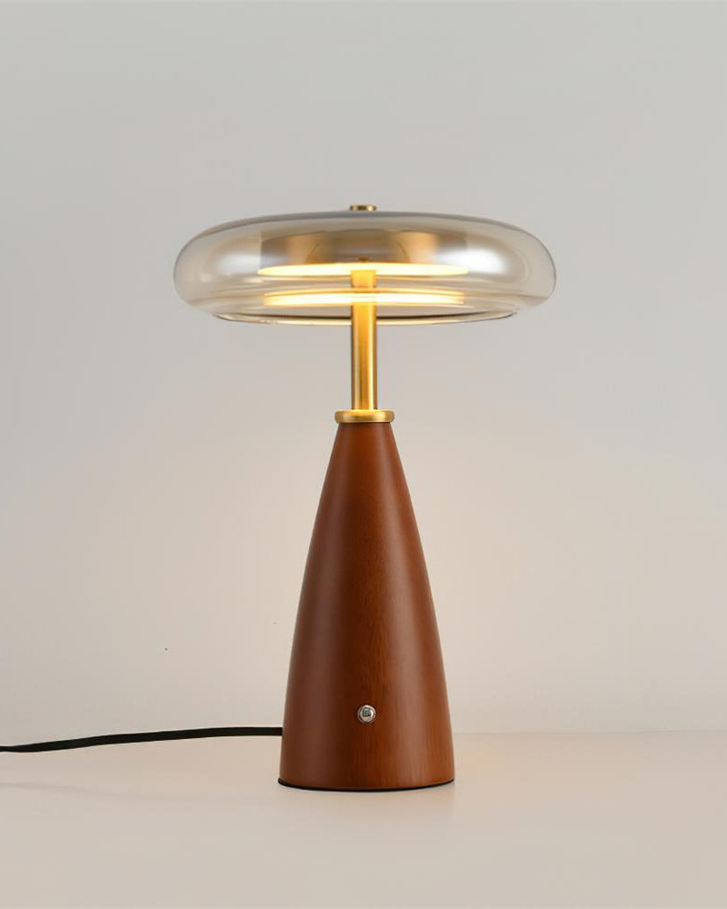 Lampe de table NALU en bois noyer et verre cognac, modèle grande taille