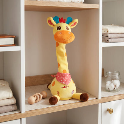Girafe peluche chantante — vue de côté