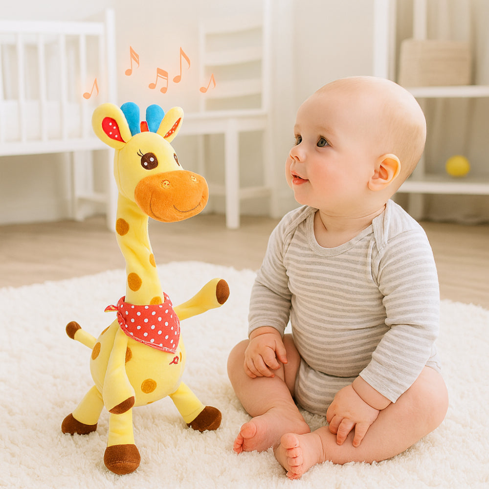 Girafe peluche chantante avec ses boutons de commande