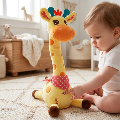 Girafe peluche chantante — vue de face