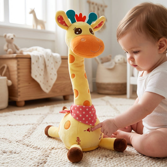 Girafe peluche chantante — vue de face