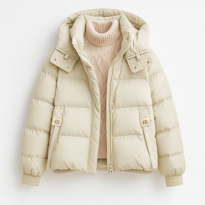 Doudoune courte cropped vert clair capuche ajustable