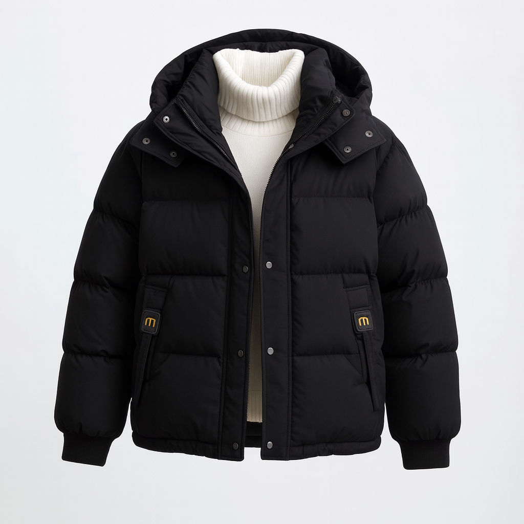 Doudoune courte cropped noire capuche ajustable