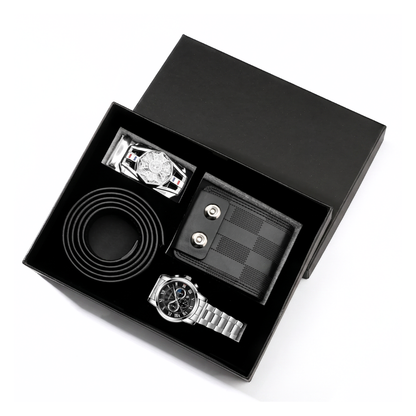Coffret cadeau homme complet – montre, portefeuille et ceinture