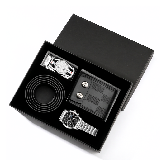 Coffret cadeau homme complet – montre, portefeuille et ceinture