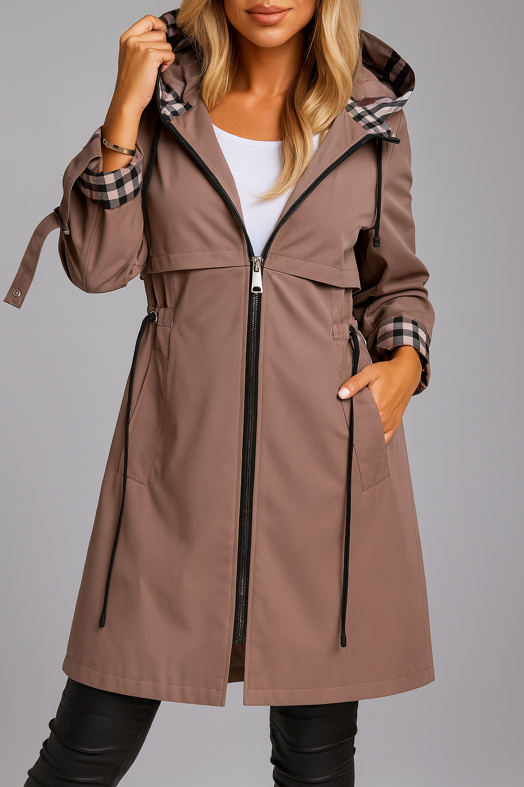 Manteau femme zippé Marron