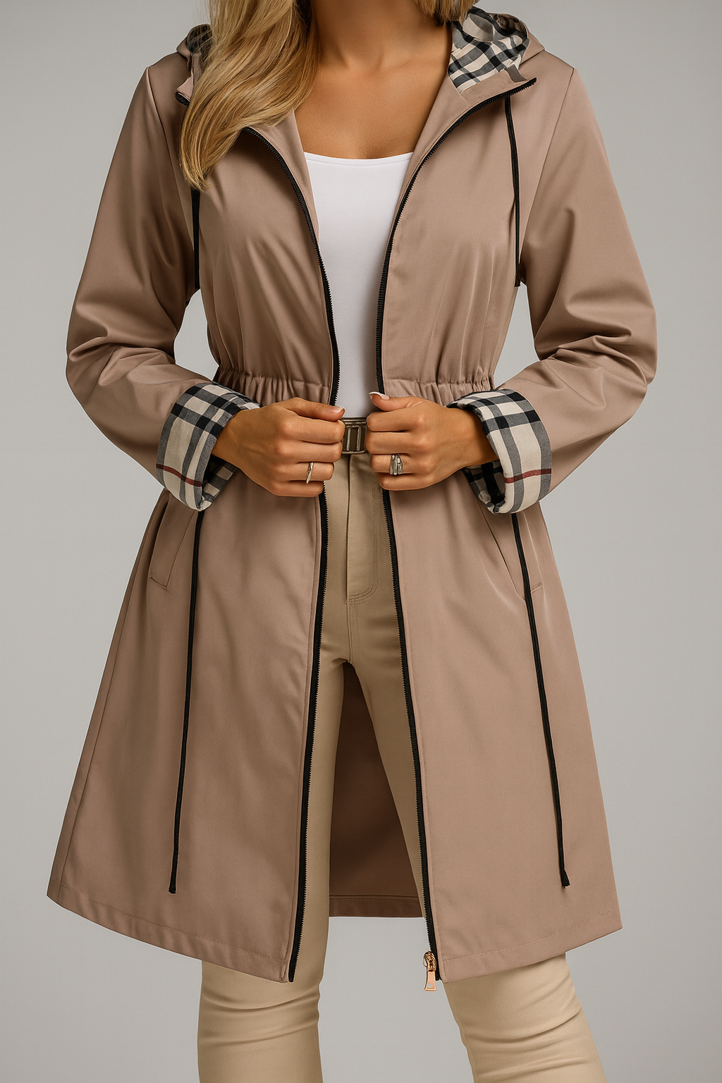 Manteau femme zippé Beige