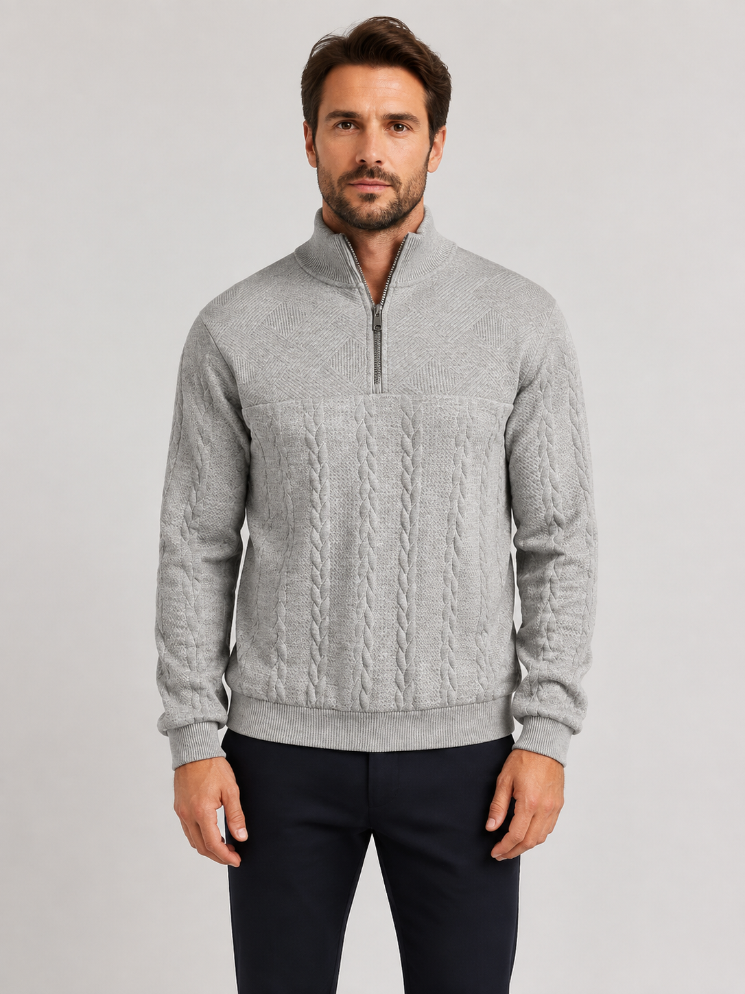 Pull torsadé homme beige, vue d'ensemble