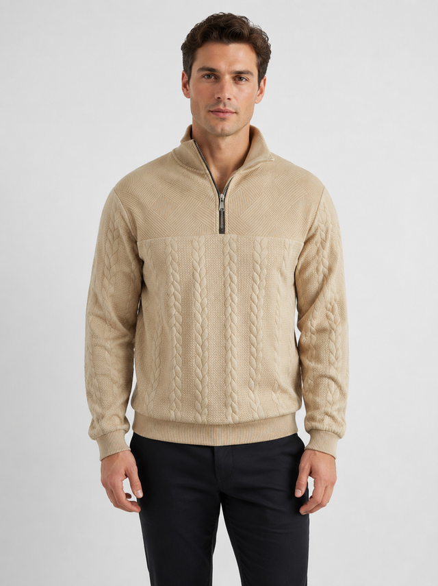 Pull torsadé homme beige, vue de face
