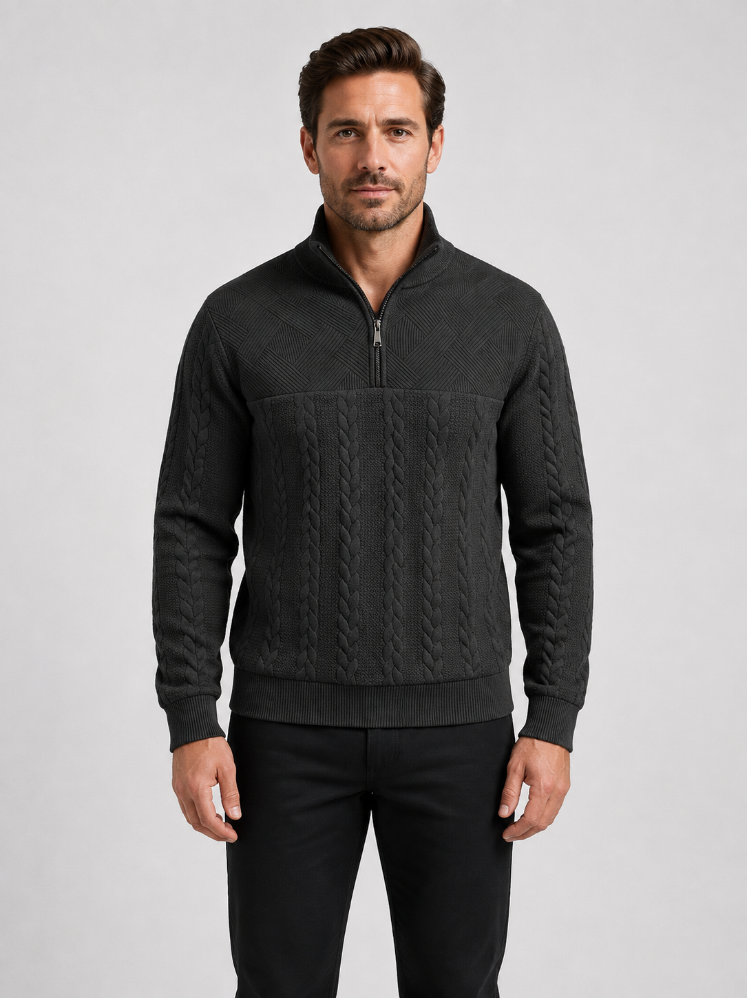 Pull torsadé homme beige, vue de côté