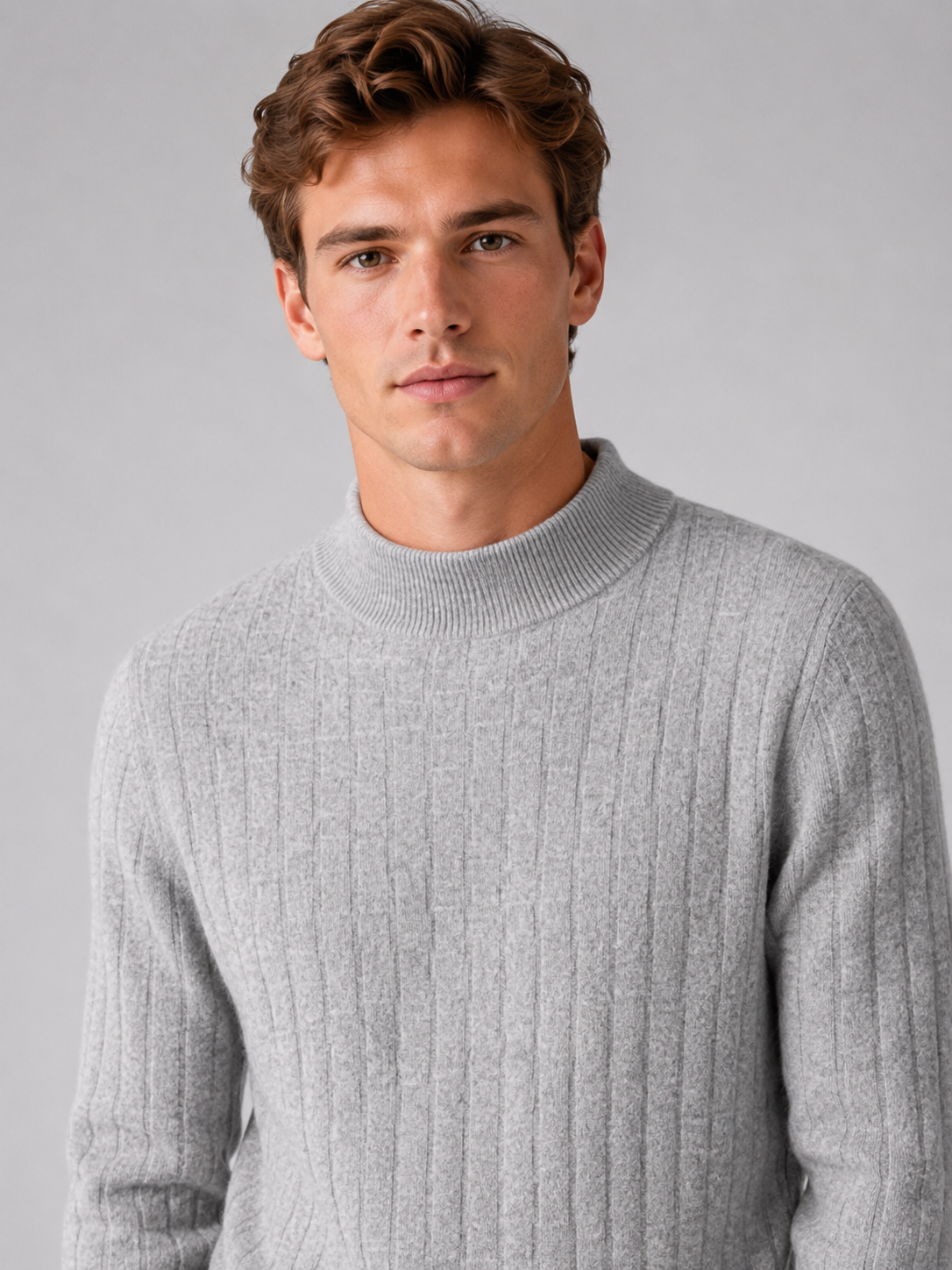 Pull col montant texturé gris clair, détail col