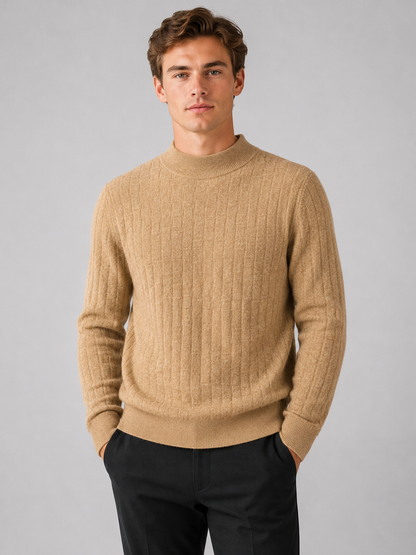 Pull col montant texturé gris clair, vue d'ensemble