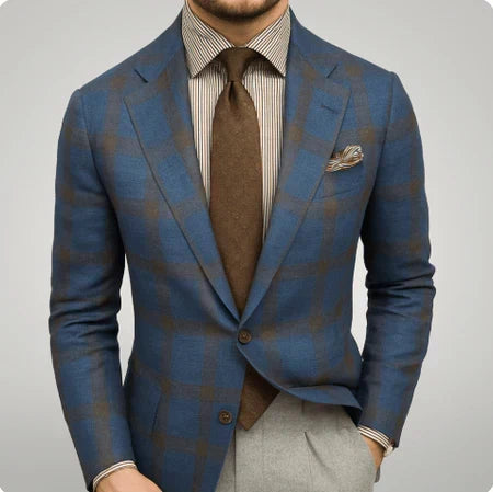 Blazer homme coloris bleu à motif carreaux