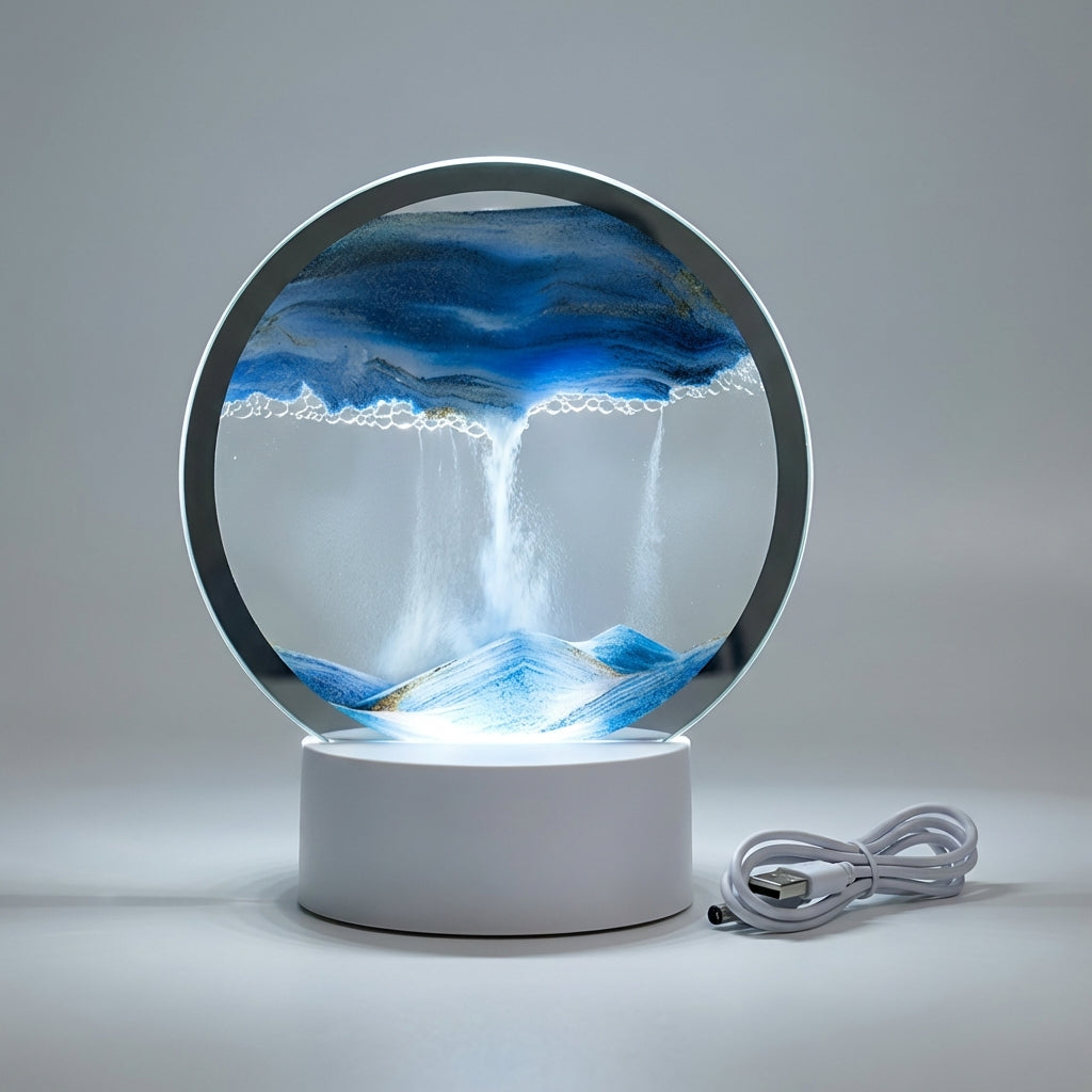 Lampe à sable circulaire Aqua Drift coloris bleu