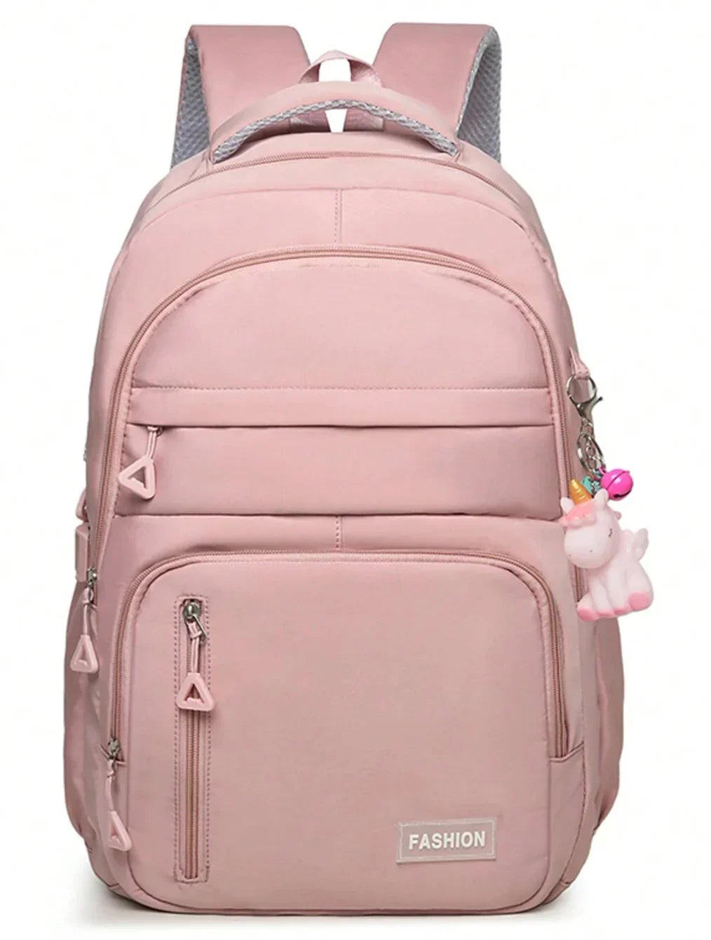 Vue du dessus du sac à dos scolaire rose imperméable