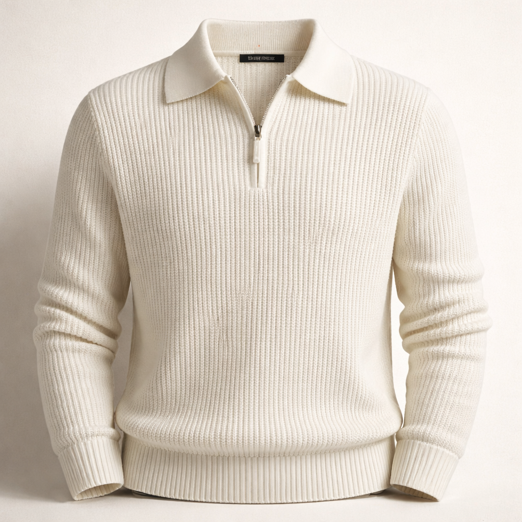 Pull demi-zip col revers côtelé blanc