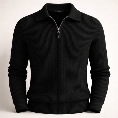 Pull demi-zip col revers côtelé noir