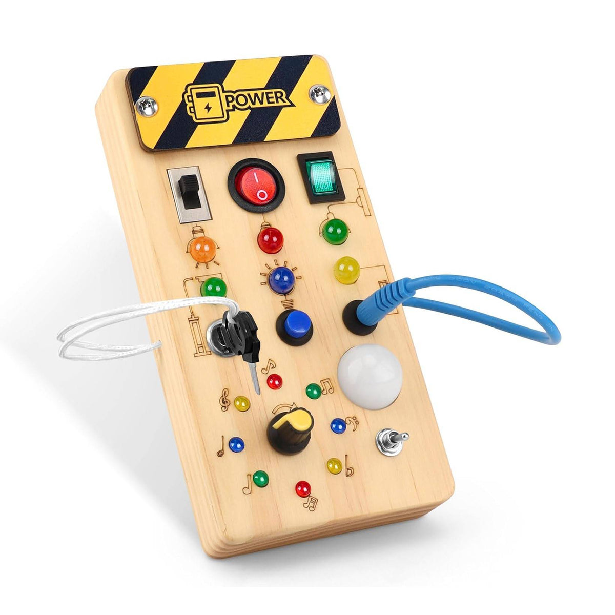 Tableau d'éveil en bois avec interrupteurs LED pour enfants
