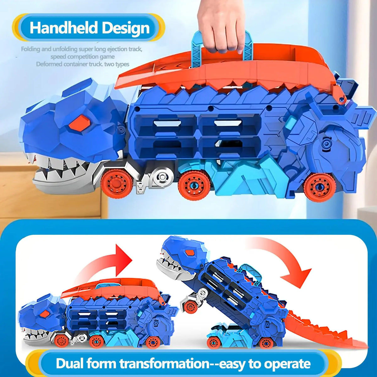 Camion transporteur de dinosaures, vue de côté