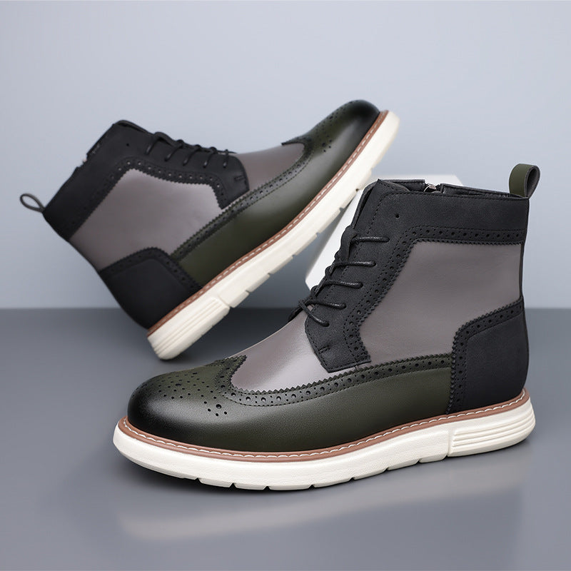 Bottines hybrides brogue femme, coloris gris et olive, vue de profil