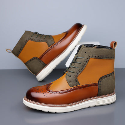 Bottines hybrides brogue femme, coloris marron et vert, vue de profil
