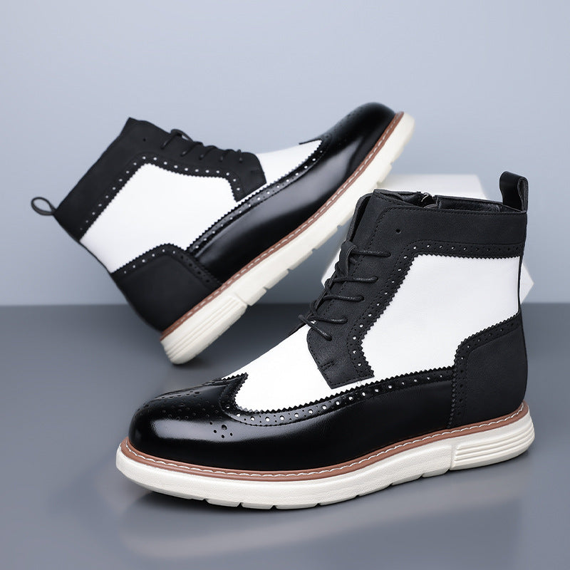 Bottines hybrides brogue femme, coloris noir et blanc, vue de profil