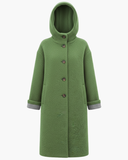 Manteau femme en laine oversize à capuche porté en ville