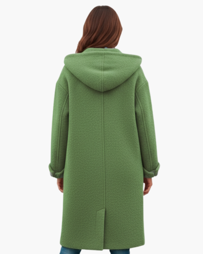 Manteau femme en laine oversize à capuche porté en ville